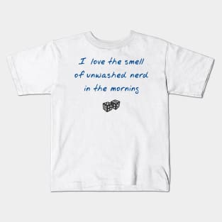 The Smell of Unwashed Nerd - Blue on White - Platoon Misquote Kids T-Shirt